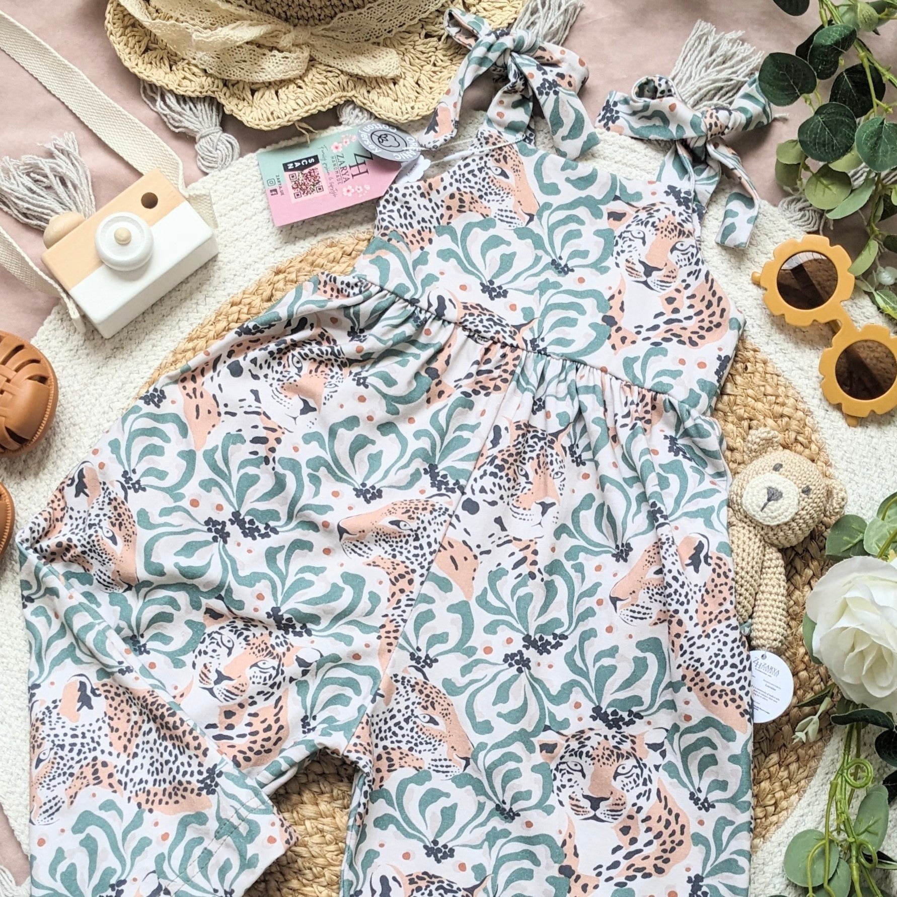 Jumpsuit (Tie Shoulders) - Leopard Foliage