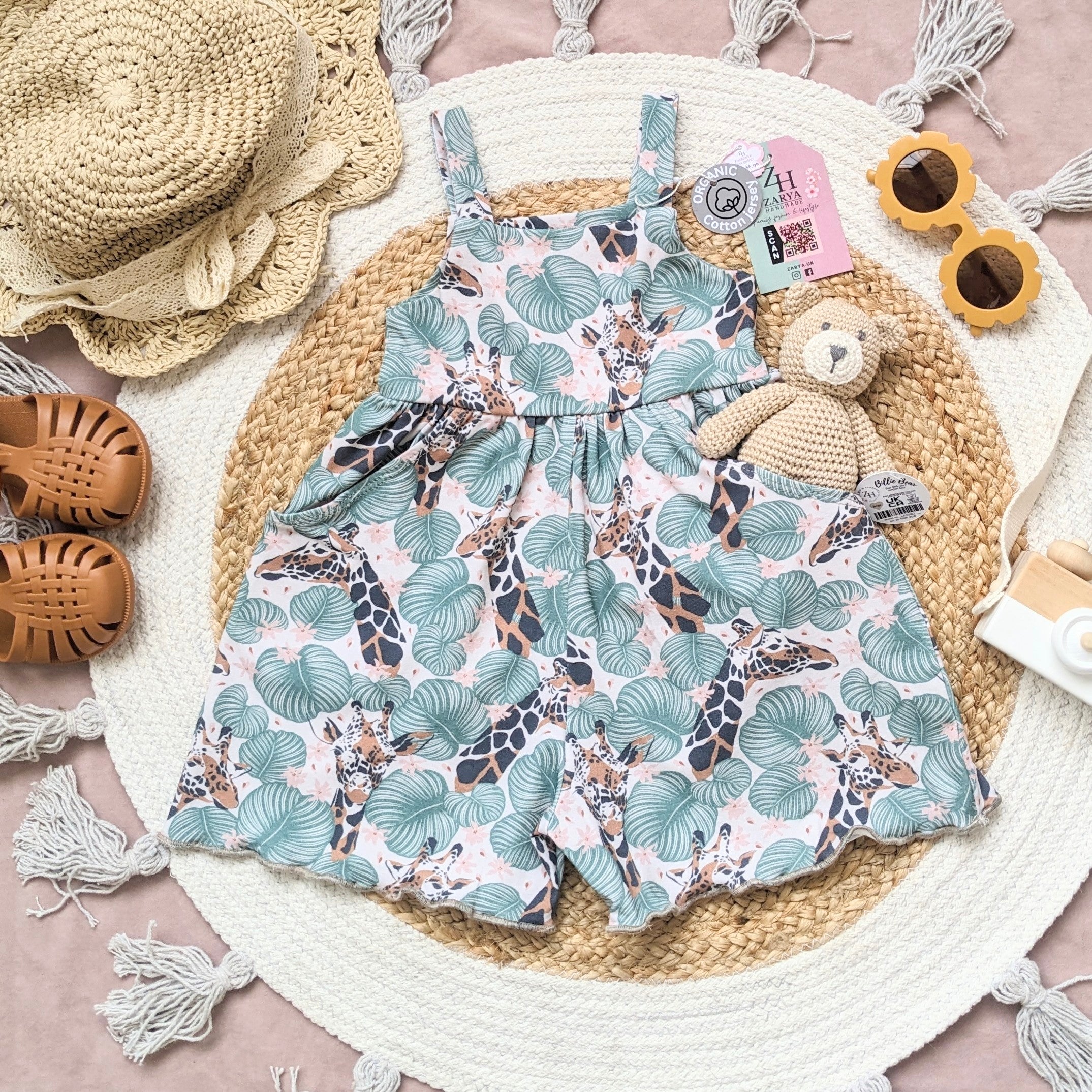 Short Romper - Giraffe Foliage