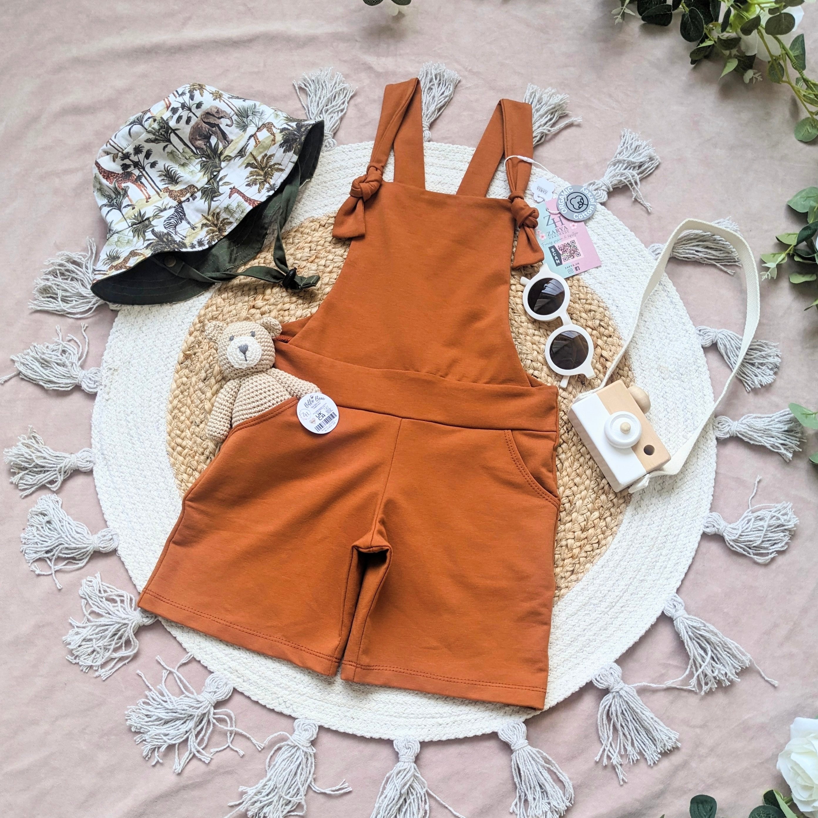 Short Dungarees - Burnt Orange