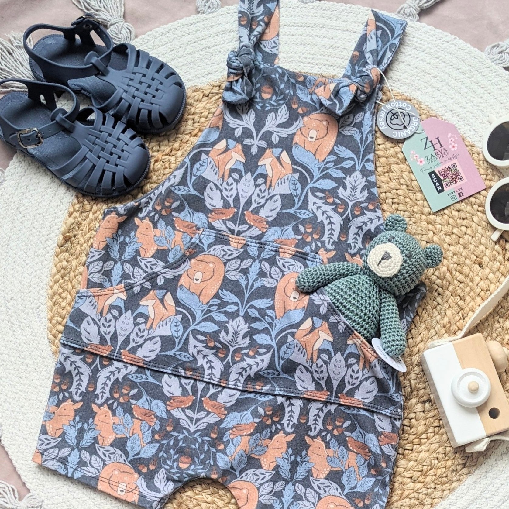 Short Dungarees - Steel Blue Woodland