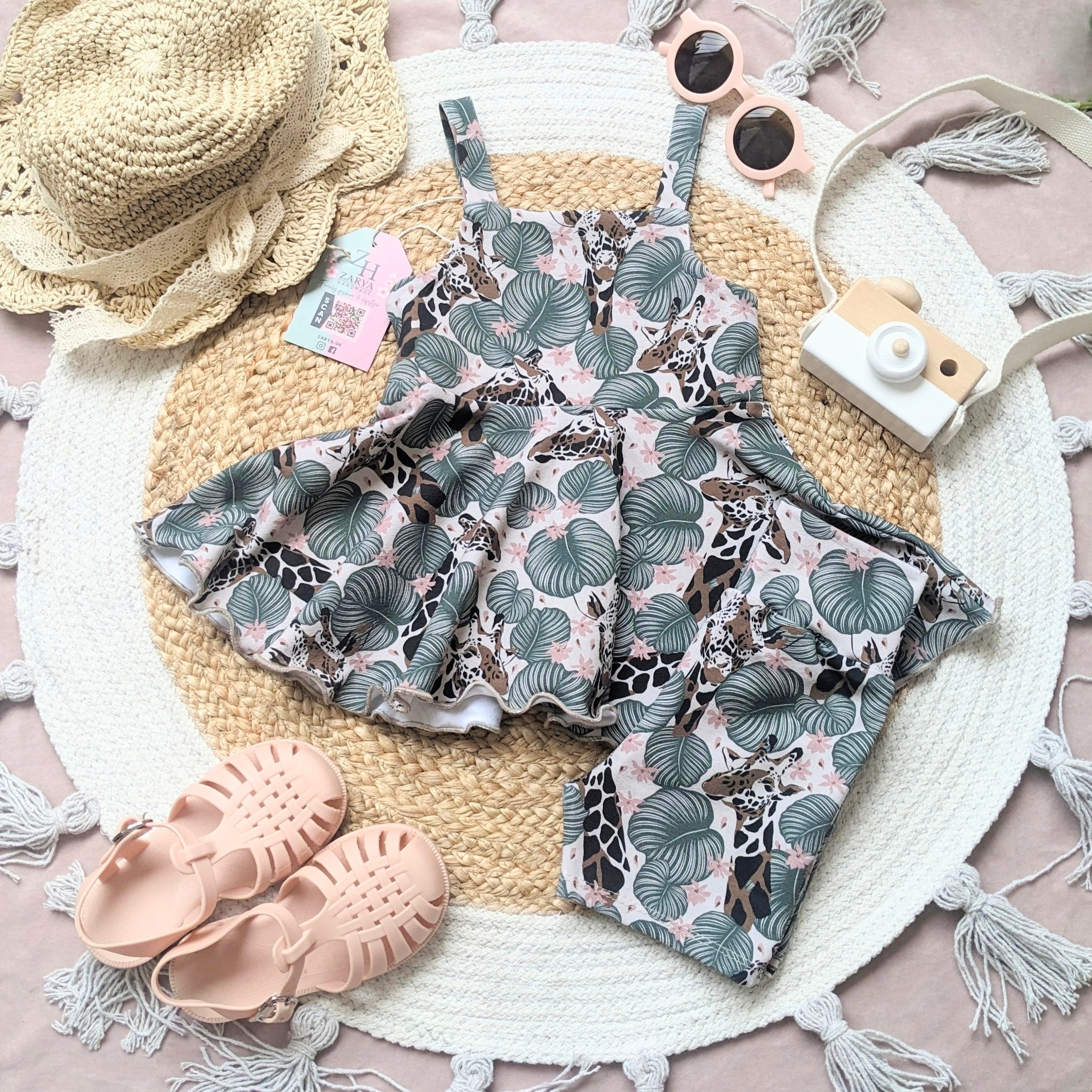 Peplum & Shorts Set - Giraffe Foliage