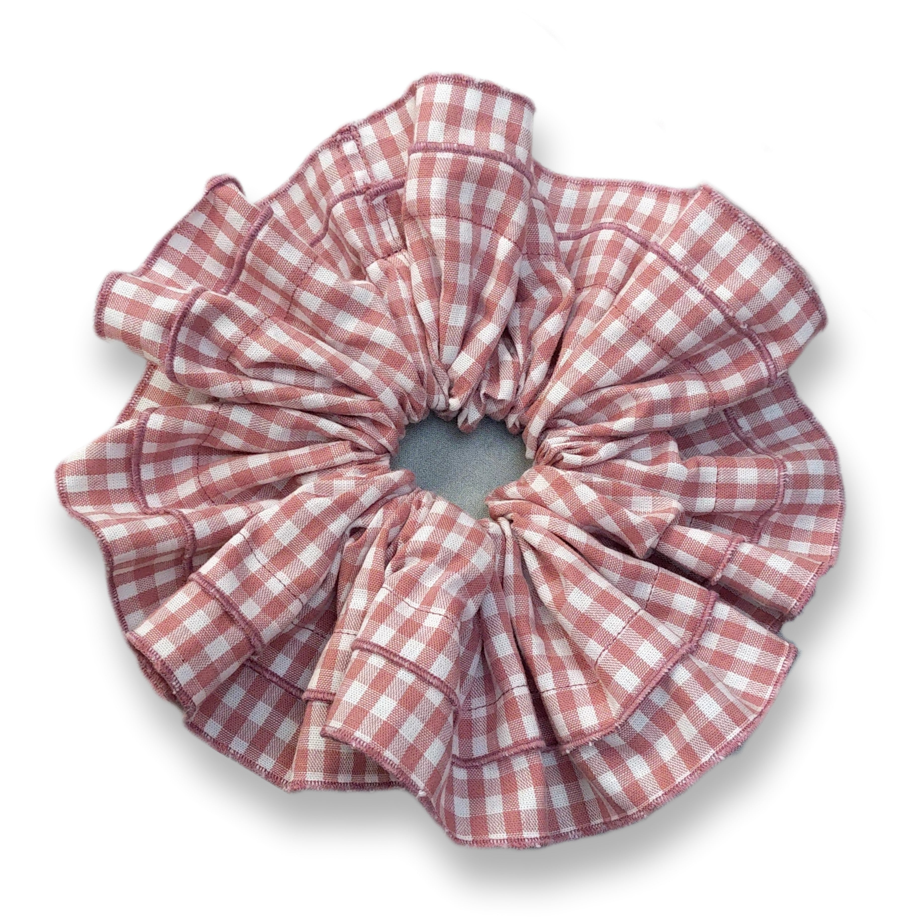 XL Ruffle Scruncie - Dusty Pink Gingham