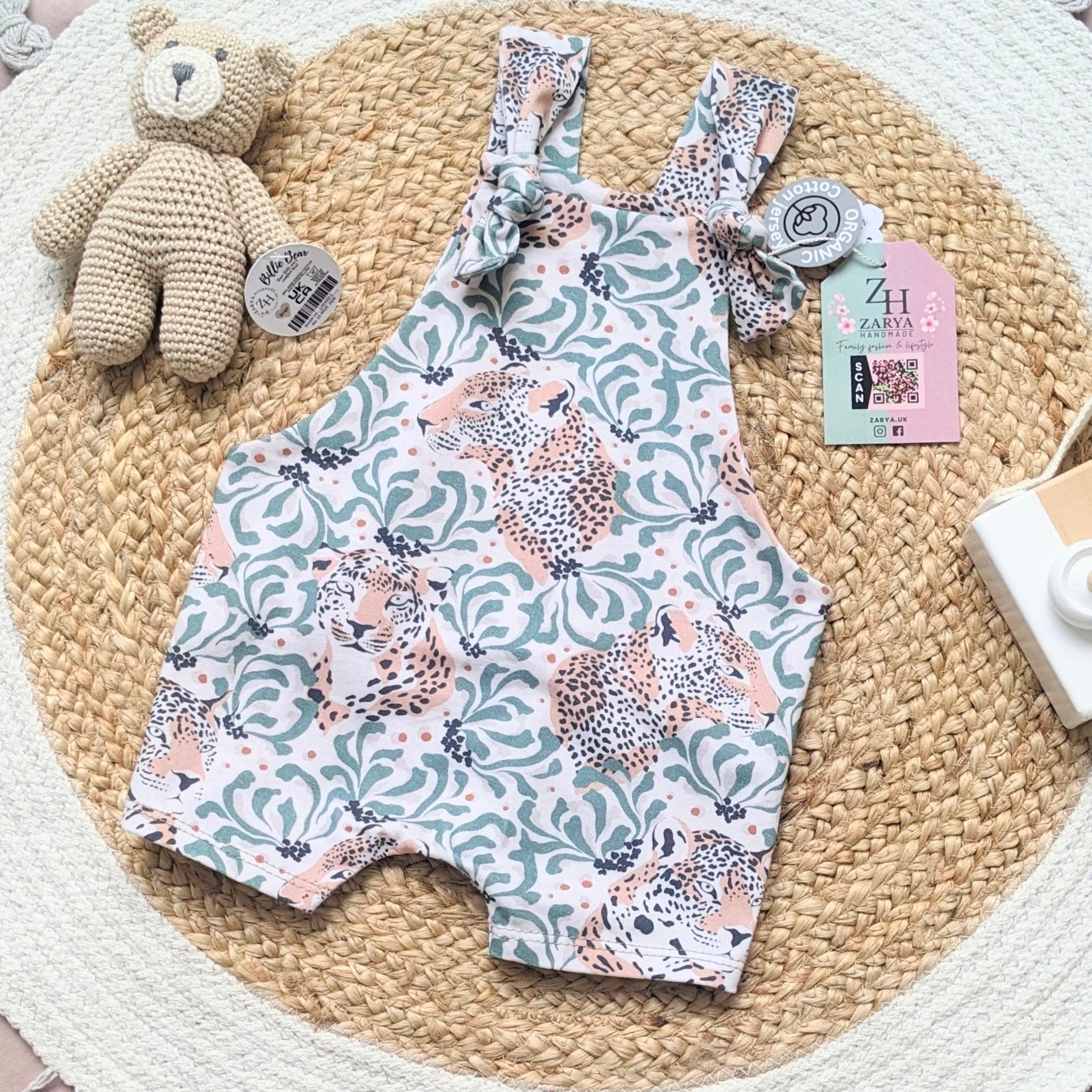 Short Dungarees - Leopard Foliage